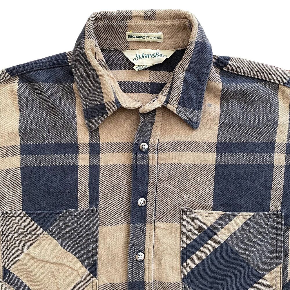 90s Big Mac Flannel Shirt Brown Plaid Large Tall LT Vintage St Johns Bay